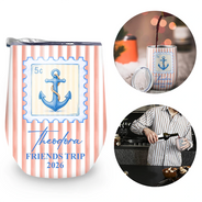 Top Market,Gift For Bestie,Beach,Summer,Icon,Happy - Girls Trip Summer Stripes Pattern - Personalized Wine Tumbler