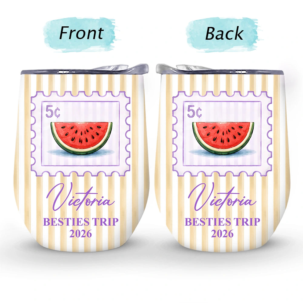 Top Market,Gift For Bestie,Beach,Summer,Icon,Happy - Girls Trip Summer Stripes Pattern - Personalized Wine Tumbler