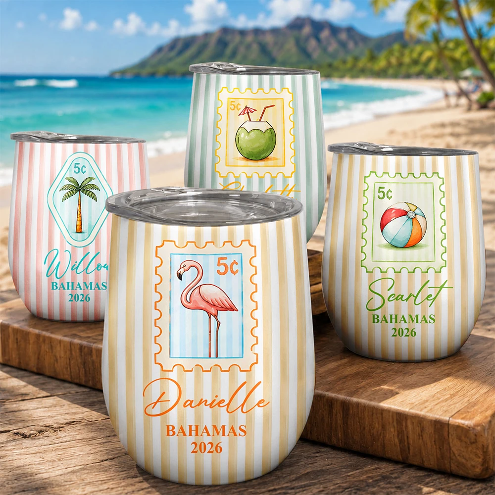 Girls Trip Summer Stripes Pattern - Personalized Wine Tumbler
