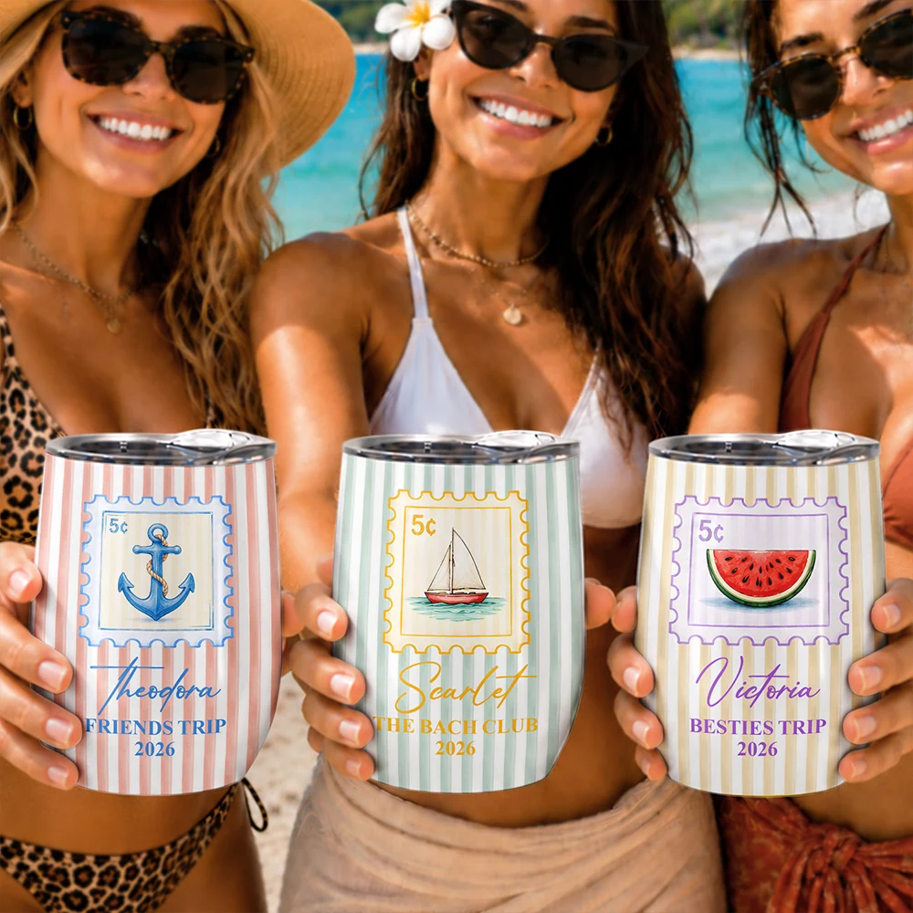 Girls Trip Summer Stripes Pattern - Personalized Wine Tumbler