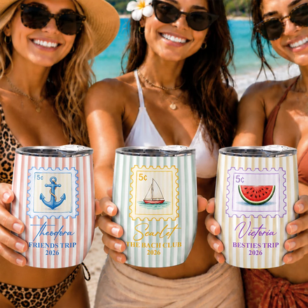 Girls Trip Summer Stripes Pattern - Personalized Wine Tumbler