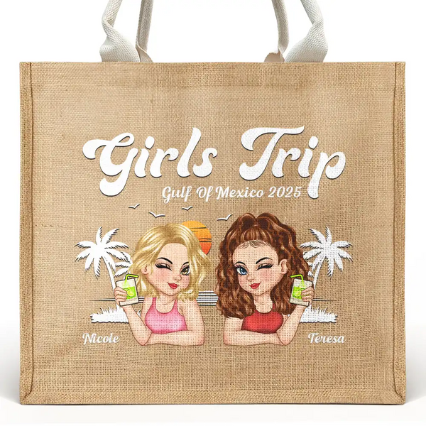 Gift For Bestie,Beach,Summer - Girls Trip Summer Vibe - Personalized Jute Beach Bag