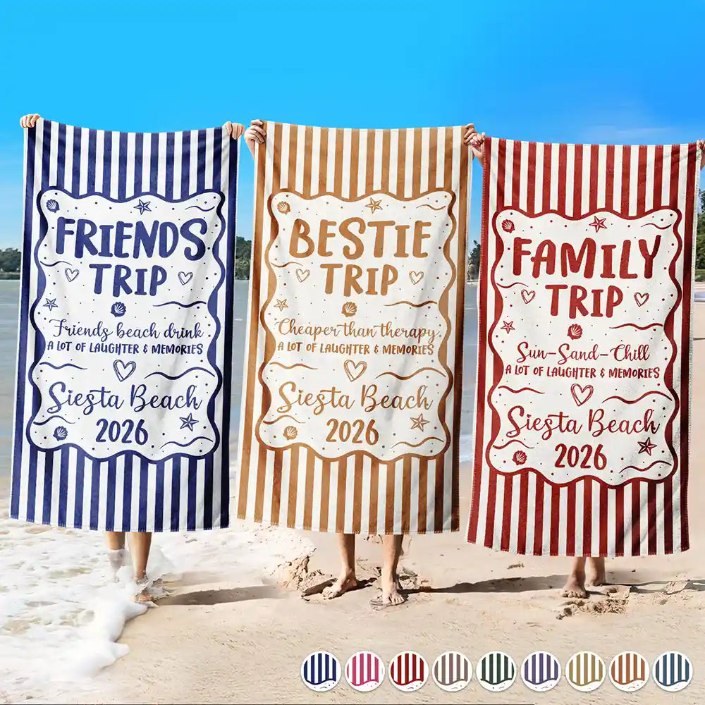 Girls Trip Family Trip On Vacation - Personalized Beach Towel