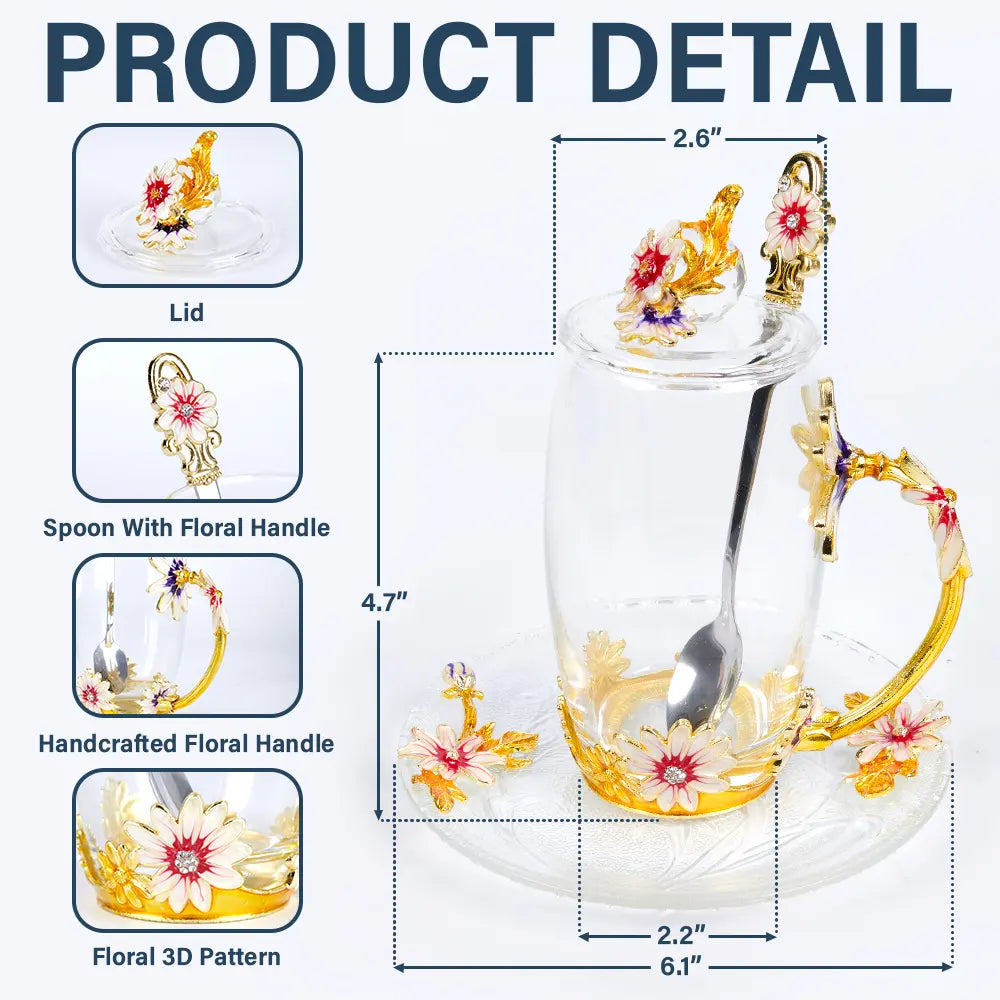 Gift For Mother,Mom - Daughters (Adult),Happy - The Love Between Mother & Daughter - Personalized Glass Flower Tea Cup