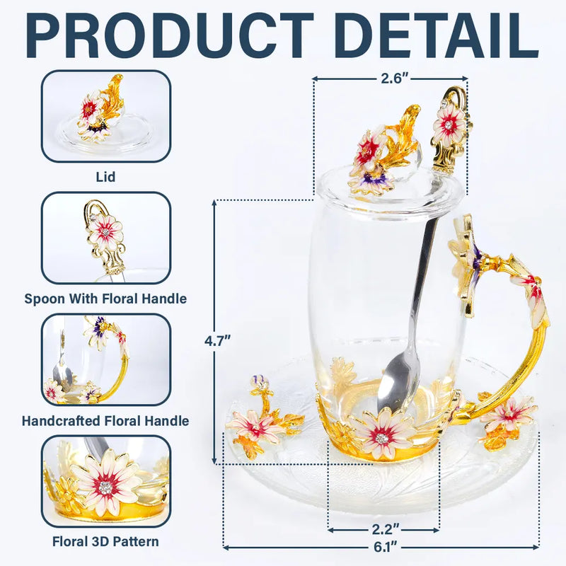 Gift For Mother,Mom - Daughters (Adult),Happy - The Love Between Mother & Daughter - Personalized Glass Flower Tea Cup