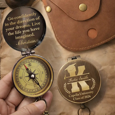Go Confidently In The Direction Of Your Dreams - Personalized Engraved Brass Compass