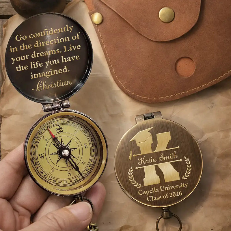 Graduation,Gift For Women,Gift For Men,Happy,Gift For Yourself - Go Confidently In The Direction Of Your Dreams - Personalized Engraved Brass Compass