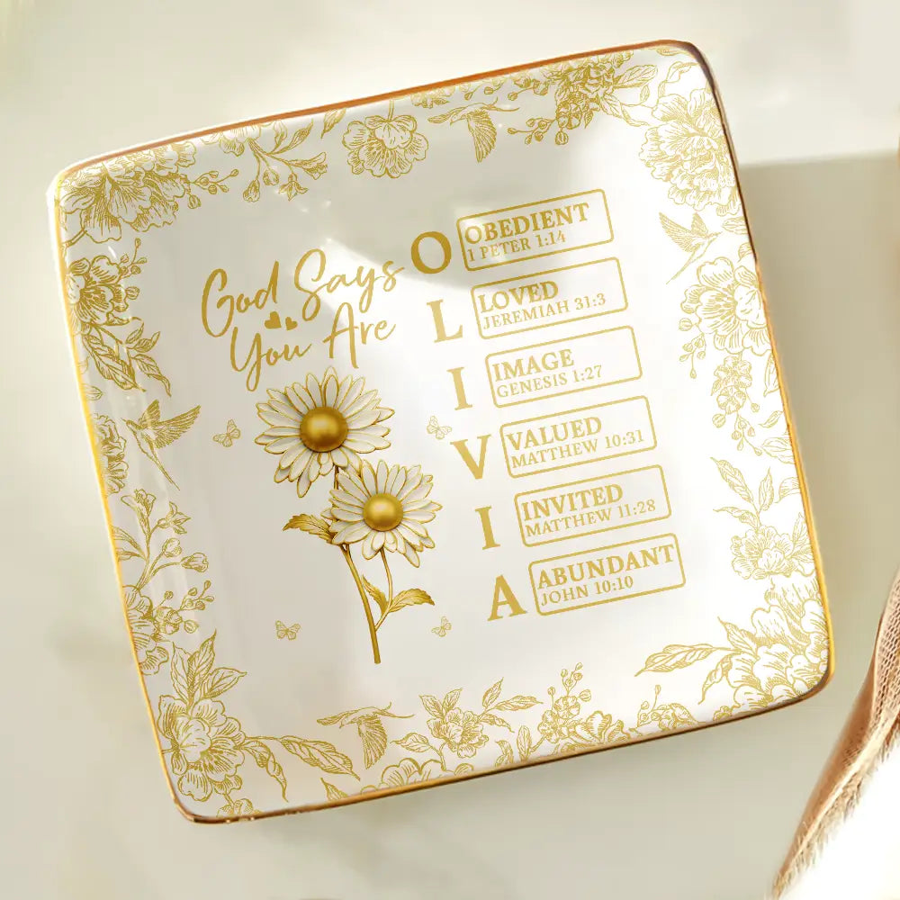 God Says You Are Gold Birth Month Flower - Personalized Ring Dish