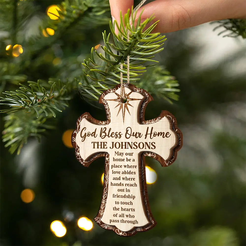 Christian,Christmas,Family - God Bless Our Home - Personalized 2-Layered Wooden Ornament