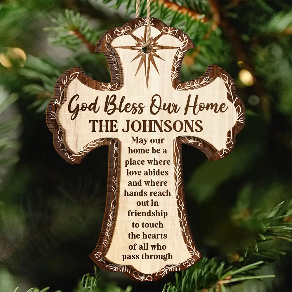 Christian,Christmas,Family - God Bless Our Home - Personalized 2-Layered Wooden Ornament