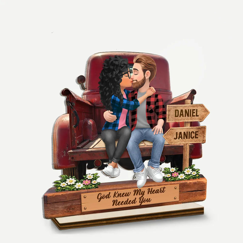 Gift For Couples, Gift For Husband, Gift For Wife, Gift For Girlfriend, Gift For Boyfriend, Love - God Blessed The Broken Road Flannel Couple - Personalized Custom Shaped 2-Layered Acrylic Wooden Plaque