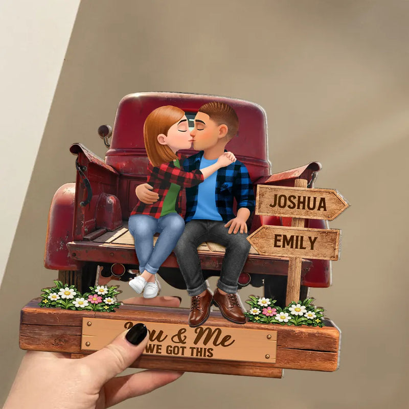 Gift For Couples, Gift For Husband, Gift For Wife, Gift For Girlfriend, Gift For Boyfriend, Love - God Blessed The Broken Road Flannel Couple - Personalized Custom Shaped 2-Layered Acrylic Wooden Plaque