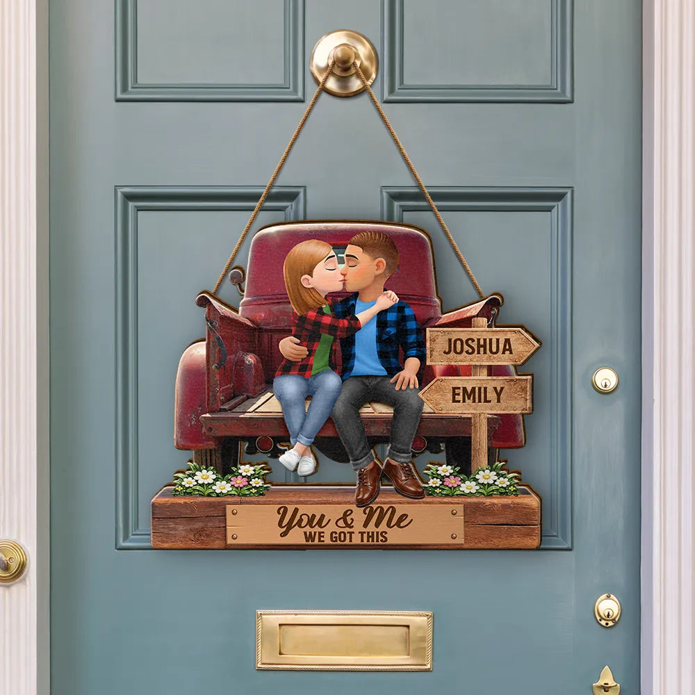 Gift For Couples, Gift For Husband, Gift For Wife, Gift For Girlfriend, Gift For Boyfriend, Love - God Blessed The Broken Road Flannel Couple - Personalized Custom Shaped Wood Sign