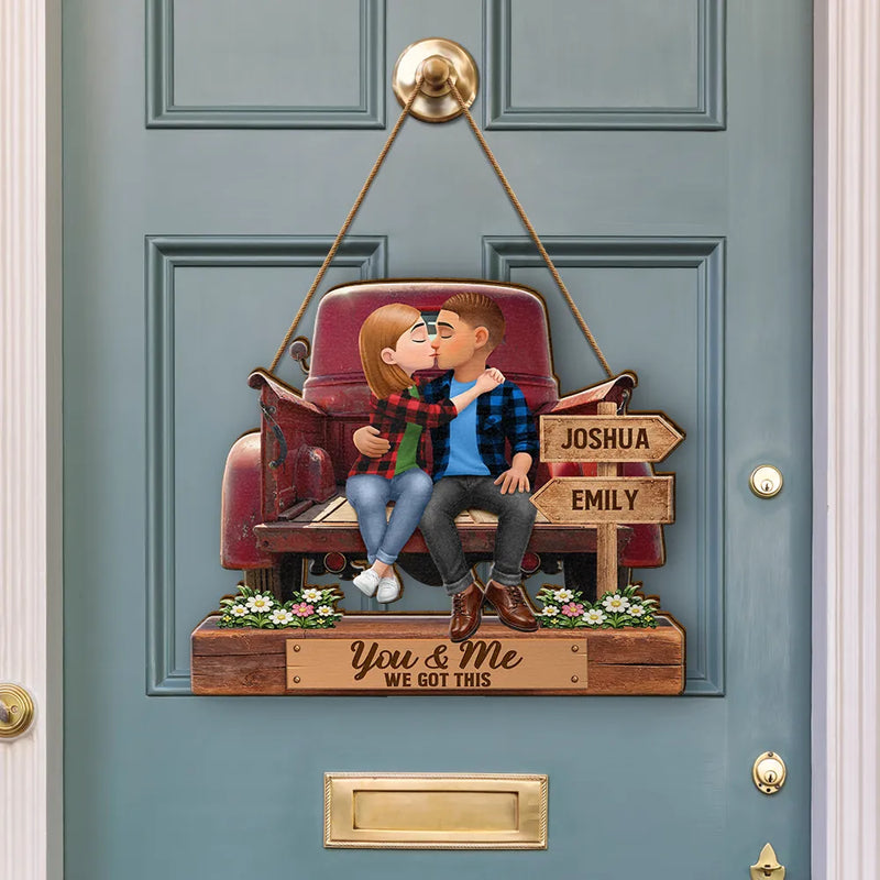 Gift For Couples, Gift For Husband, Gift For Wife, Gift For Girlfriend, Gift For Boyfriend, Love - God Blessed The Broken Road Flannel Couple - Personalized Custom Shaped Wood Sign