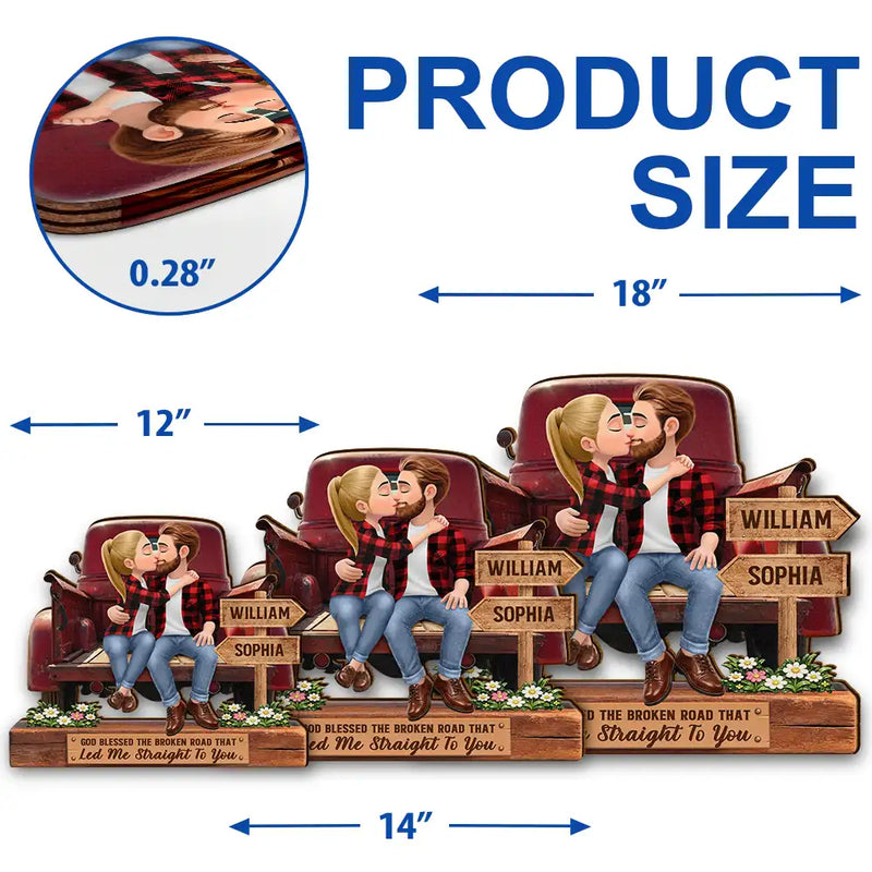 Gift For Couples, Gift For Husband, Gift For Wife, Gift For Girlfriend, Gift For Boyfriend, Love - God Blessed The Broken Road Flannel Couple - Personalized Custom Shaped Wood Sign