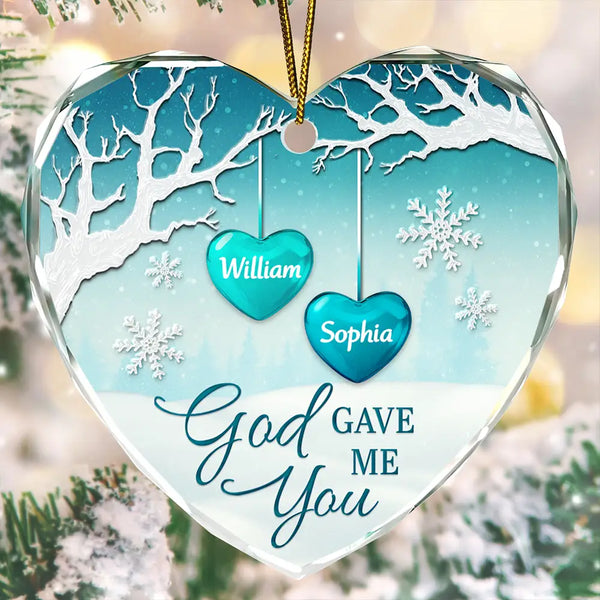 Gift For Couples, Gift For Husband, Gift For Wife, Gift For Boyfriend, Gift For Girlfriend, Christmas, Christian, Love - God Gave Me You - Personalized Heart Shaped Glass Ornament