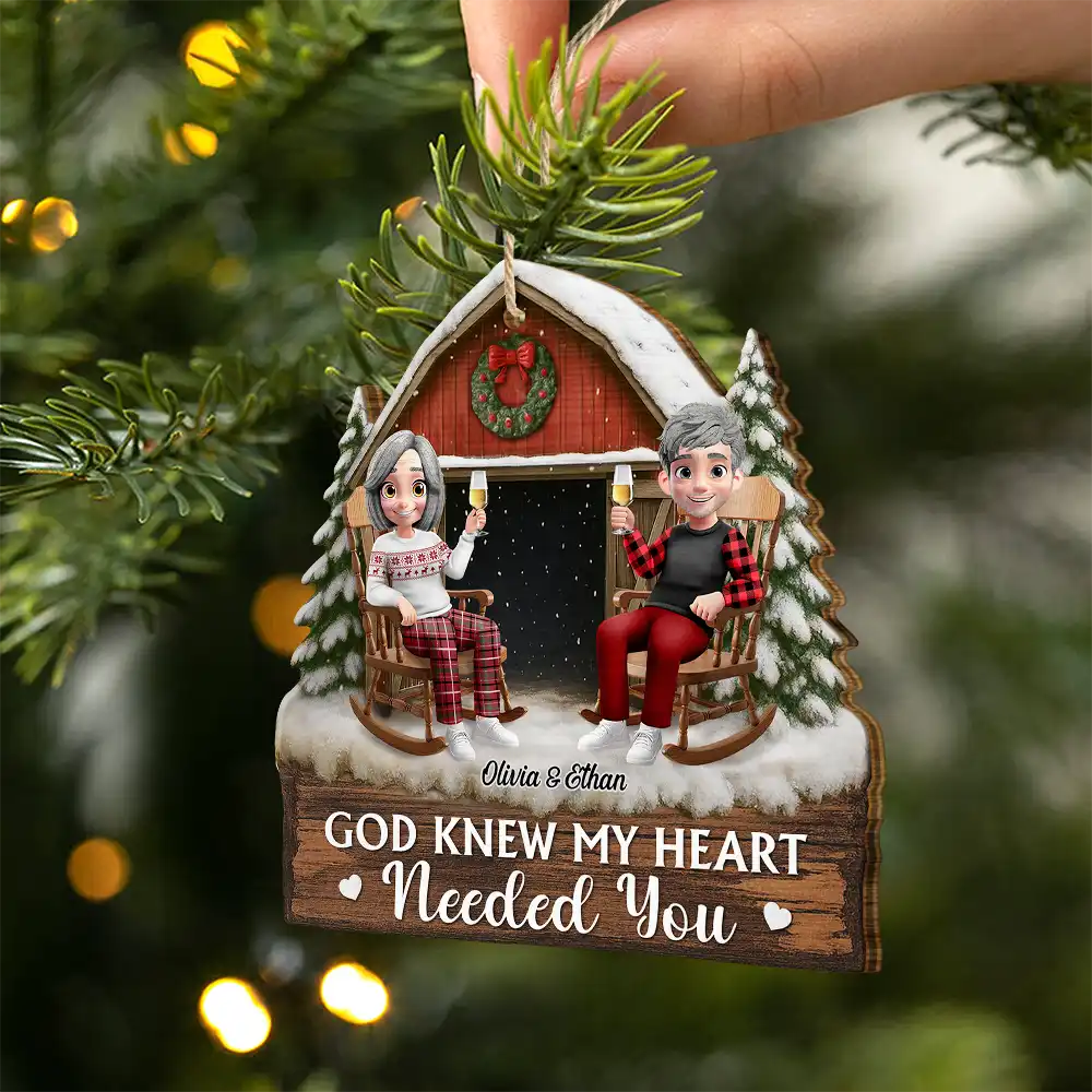 Christmas, Gift For Couples, Gift For Husband, Gift For Wife, Gift For Boyfriend, Gift For Girlfriend, Happy - God Gave Me You Couple Red Barn Couple Sitting - Personalized Custom Shaped Wooden Ornament