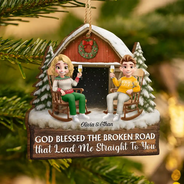 Christmas, Gift For Couples, Gift For Husband, Gift For Wife, Gift For Boyfriend, Gift For Girlfriend, Happy - God Gave Me You Couple Red Barn Couple Sitting - Personalized Custom Shaped Wooden Ornament