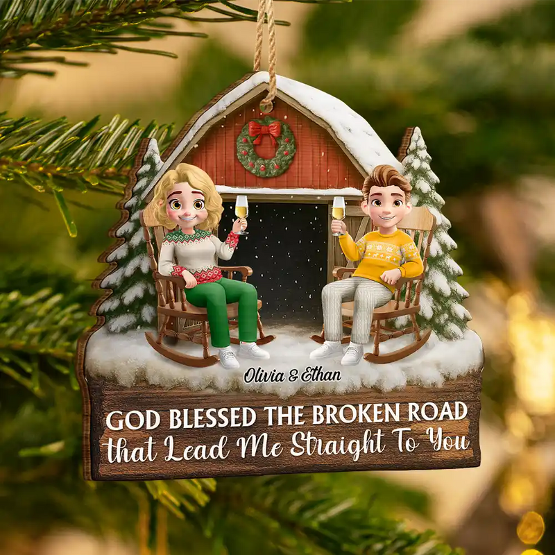 Christmas, Gift For Couples, Gift For Husband, Gift For Wife, Gift For Boyfriend, Gift For Girlfriend, Happy - God Gave Me You Couple Red Barn Couple Sitting - Personalized Custom Shaped Wooden Ornament