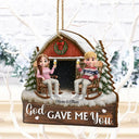 Christmas, Gift For Couples, Gift For Husband, Gift For Wife, Gift For Boyfriend, Gift For Girlfriend, Happy - God Gave Me You Couple Red Barn Couple Sitting - Personalized Custom Shaped Wooden Ornament