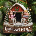Christmas, Gift For Couples, Gift For Husband, Gift For Wife, Gift For Boyfriend, Gift For Girlfriend, Happy - God Gave Me You Couple Red Barn Couple Sitting - Personalized Custom Shaped Wooden Ornament