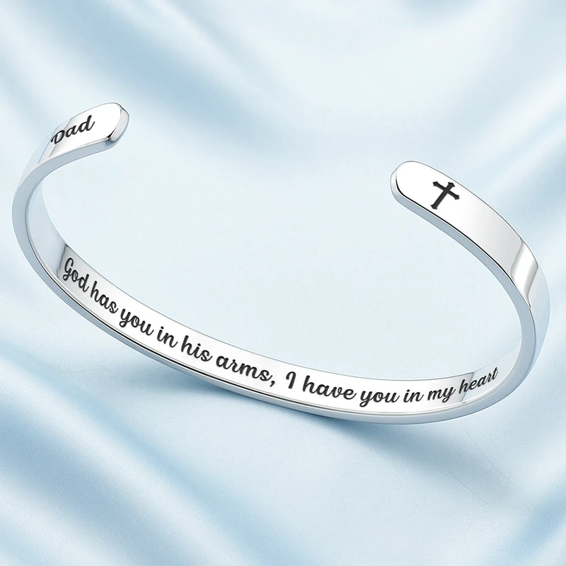 Christian,Christmas,Memorial,Sad,Family -  God Has You In His Arms I Have You In My Heart - Personalized Bangle Bracelet Cuff - Personalized Bangle Bracelet Cuff