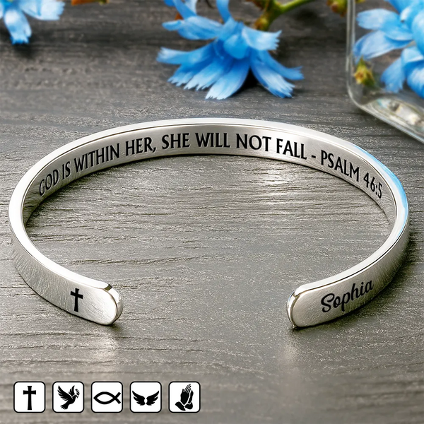 Christian,Gift For Yourself - God Is Within Her Bible Verse - Personalized Bangle Bracelet Cuff