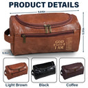 Gift For Men,Christian,Gift For Boyfriend,Gift For Husband,Gift For Uncle,Gift For Grandpa,Gift For Father,Gift For Son,Gift For Brothers,Gift For Yourself - God Says I Am - Personalized Leather Toiletry Bag
