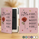 Reading, Gift For Yourself, Gift For Women, Happy - God Says I Am Bible Birth Month Flower - Personalized Kindle Paperwhite Case With Stand