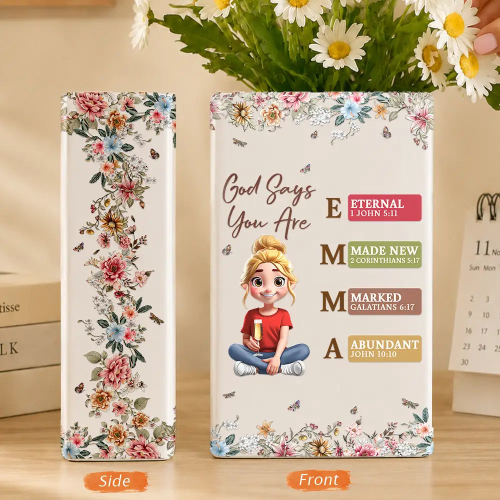 Gift For Yourself, Gift For Women, Reading, Happy, Gift For Men - God Says I Am Bible Verse - Personalized Ceramic Book Vase