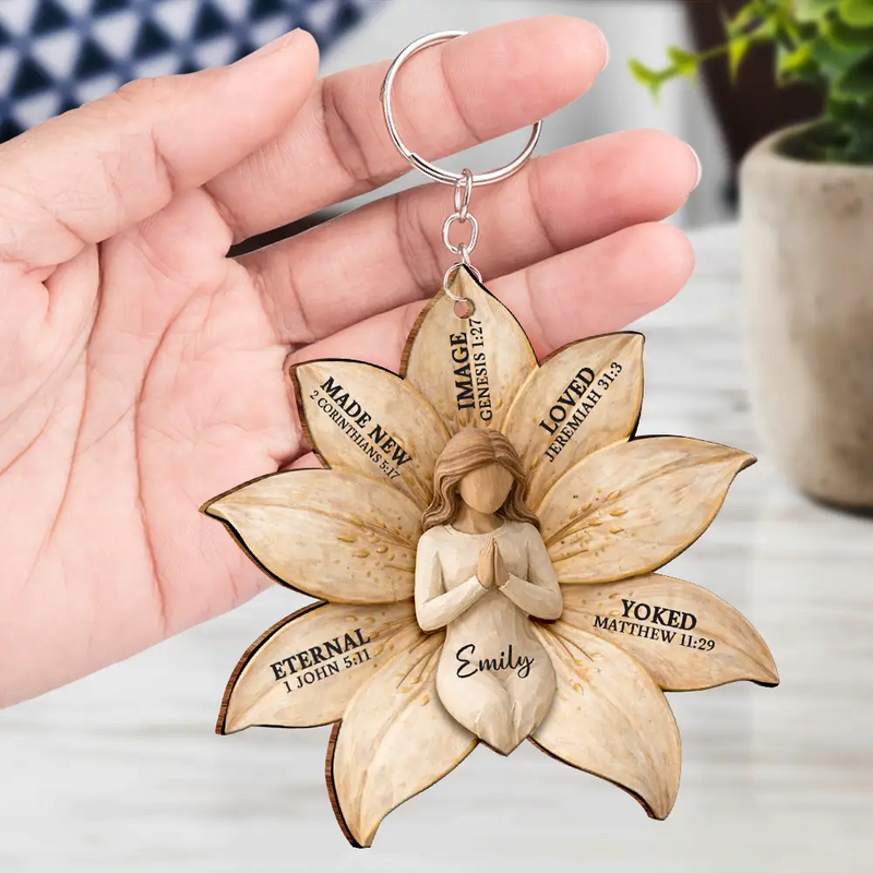 Christian,Gift For Yourself,Gift For Wife,Gift For Girlfriend,Gift For Women,Gift For Aunt,Gift For Mother,Gift For Grandma - God Says I Am Bible Verse Lily Flower - Personalized Wooden Keychain