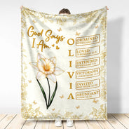 Gift For Yourself, Gift For Women, Happy, Gift For Men, Top Market - God Says I Am Birth Flower 3D Effect Name Letter In Bible - Personalized Fleece Blanket, Sherpa Blanket