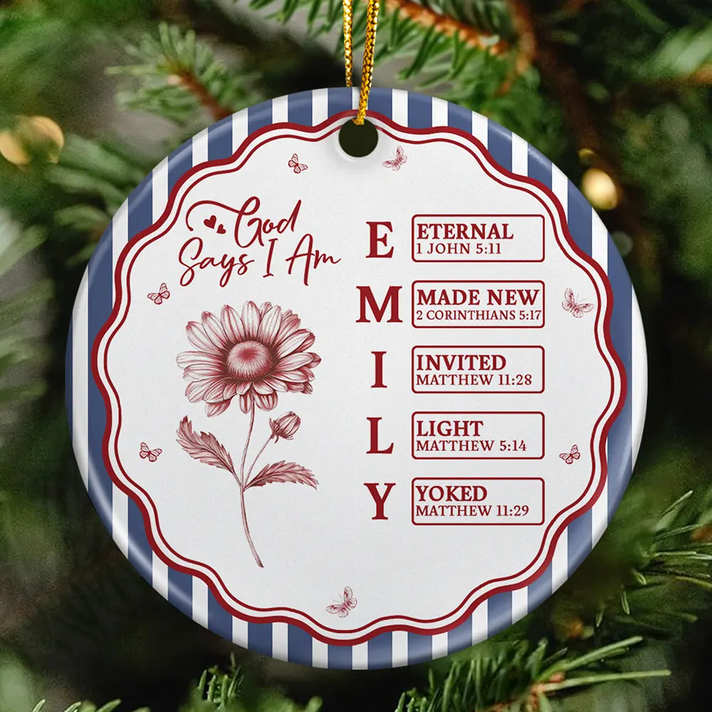 Christian,Gift For Children,Christmas,Inspirational,Gift For Daughter,Icon - God Says I Am Colorful Striped Pattern For Daughters Besties - Personalized Circle Ceramic Ornament