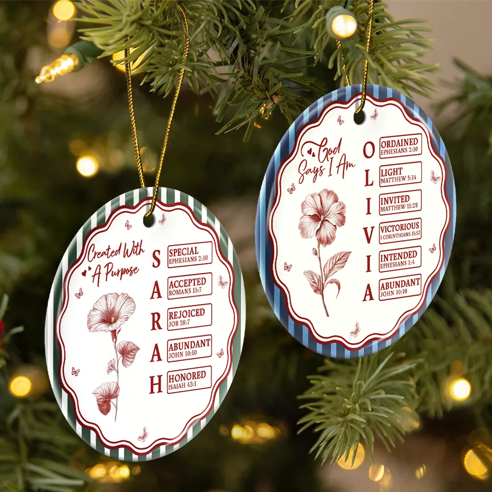 Christian,Gift For Children,Christmas,Inspirational,Gift For Daughter,Icon - God Says I Am Colorful Striped Pattern For Daughters Besties - Personalized Circle Ceramic Ornament