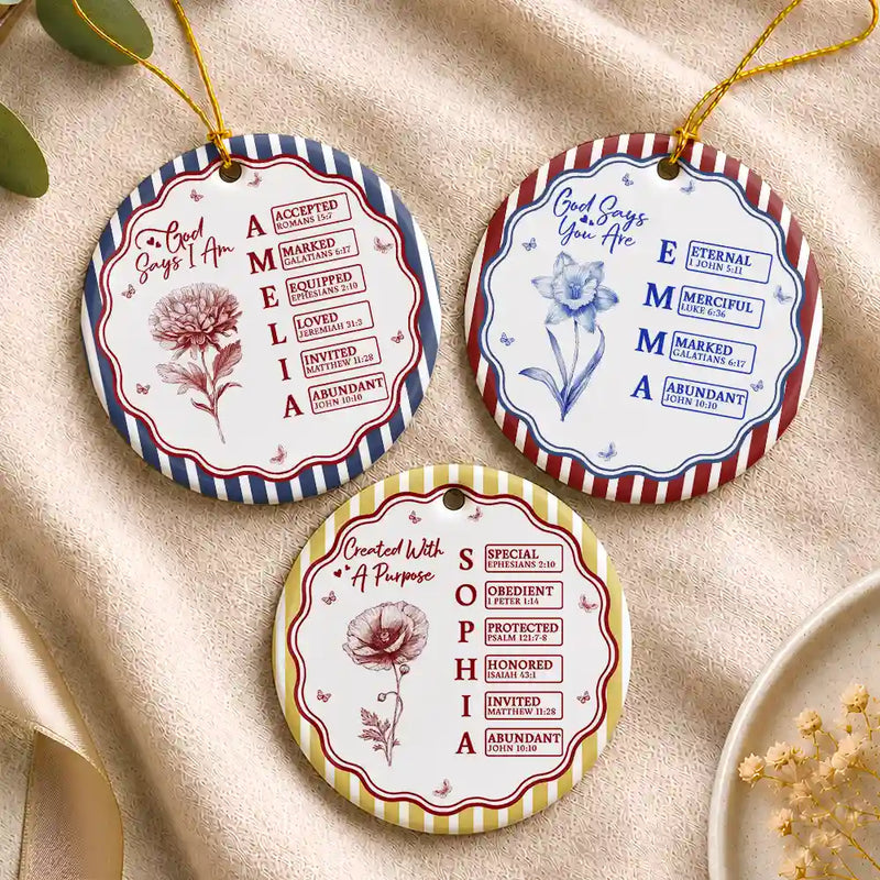 Christian,Gift For Children,Christmas,Inspirational,Gift For Daughter,Icon - God Says I Am Colorful Striped Pattern For Daughters Besties - Personalized Circle Ceramic Ornament
