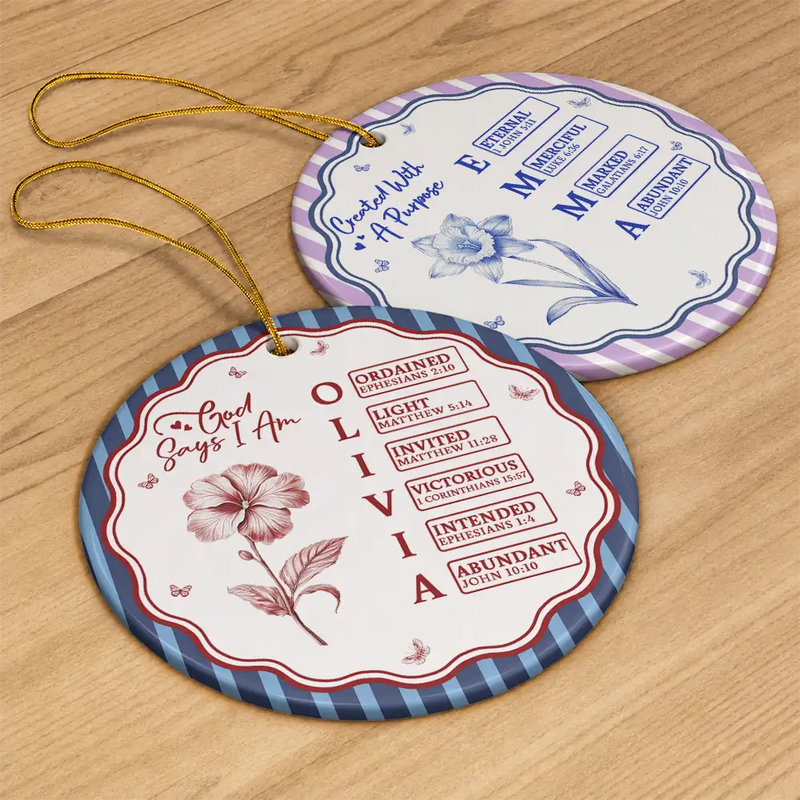 Christian,Gift For Children,Christmas,Inspirational,Gift For Daughter,Icon - God Says I Am Colorful Striped Pattern For Daughters Besties - Personalized Circle Ceramic Ornament