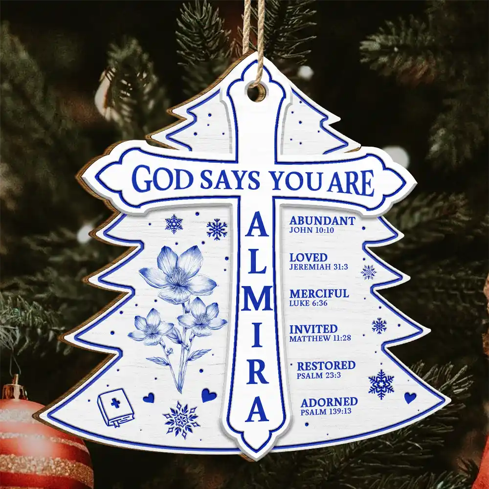 God Says I Am Toile De Jouy Flower - Personalized Custom Shaped Wooden Ornament