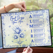 Gift For Yourself, Gift For Women, Happy - God Says I Am Toile De Jouy Flower - Personalized Horizontal Stained Glass Suncatcher