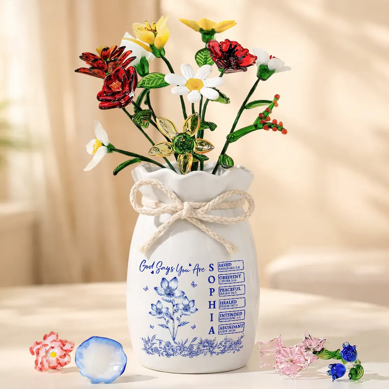 Gift For Yourself,Gift For Women,Happy - God Says You Are - Personalized Glass Birth Month Flower
