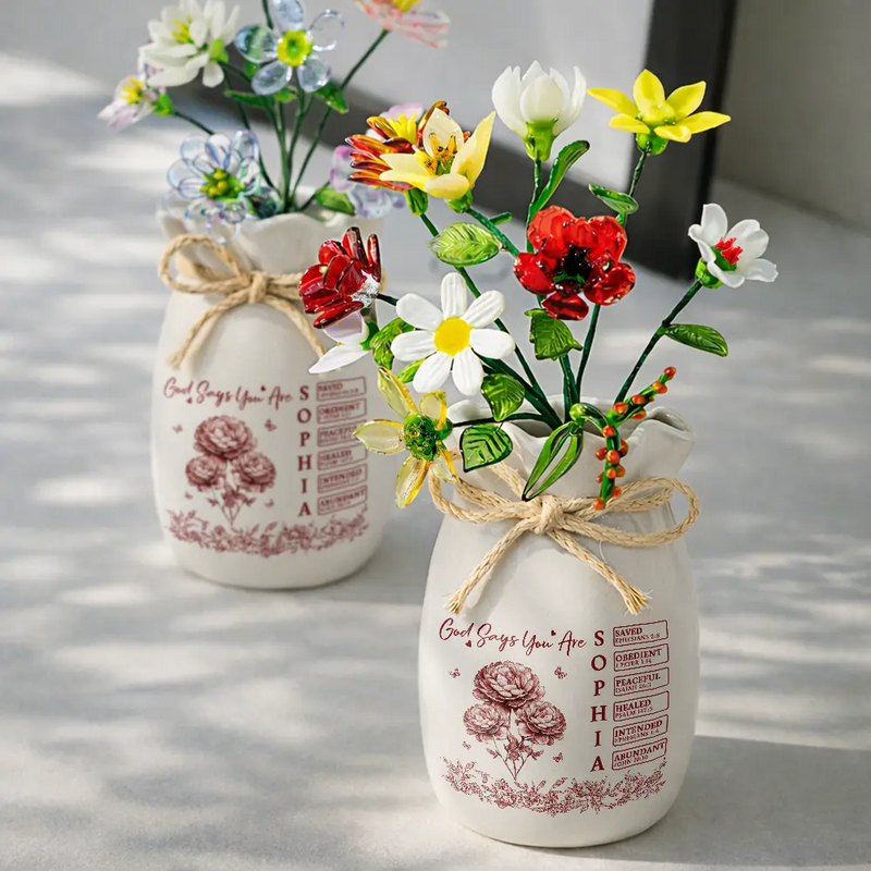 Gift For Yourself,Gift For Women,Happy - God Says You Are - Personalized Glass Birth Month Flower