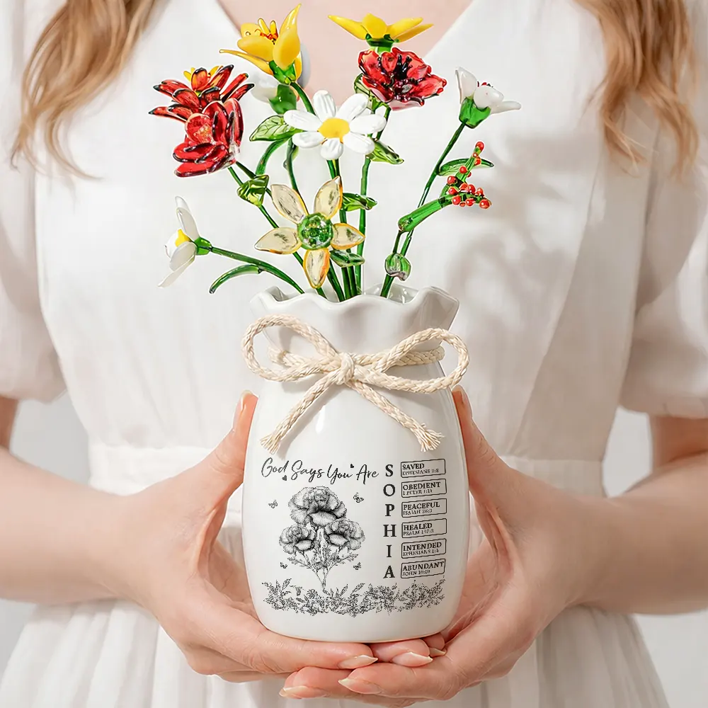 Gift For Yourself,Gift For Women,Happy - God Says You Are - Personalized Glass Birth Month Flower