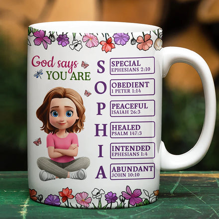 God Says You Are 3D Effect Woman - Personalized White Edge-to-Edge Mug