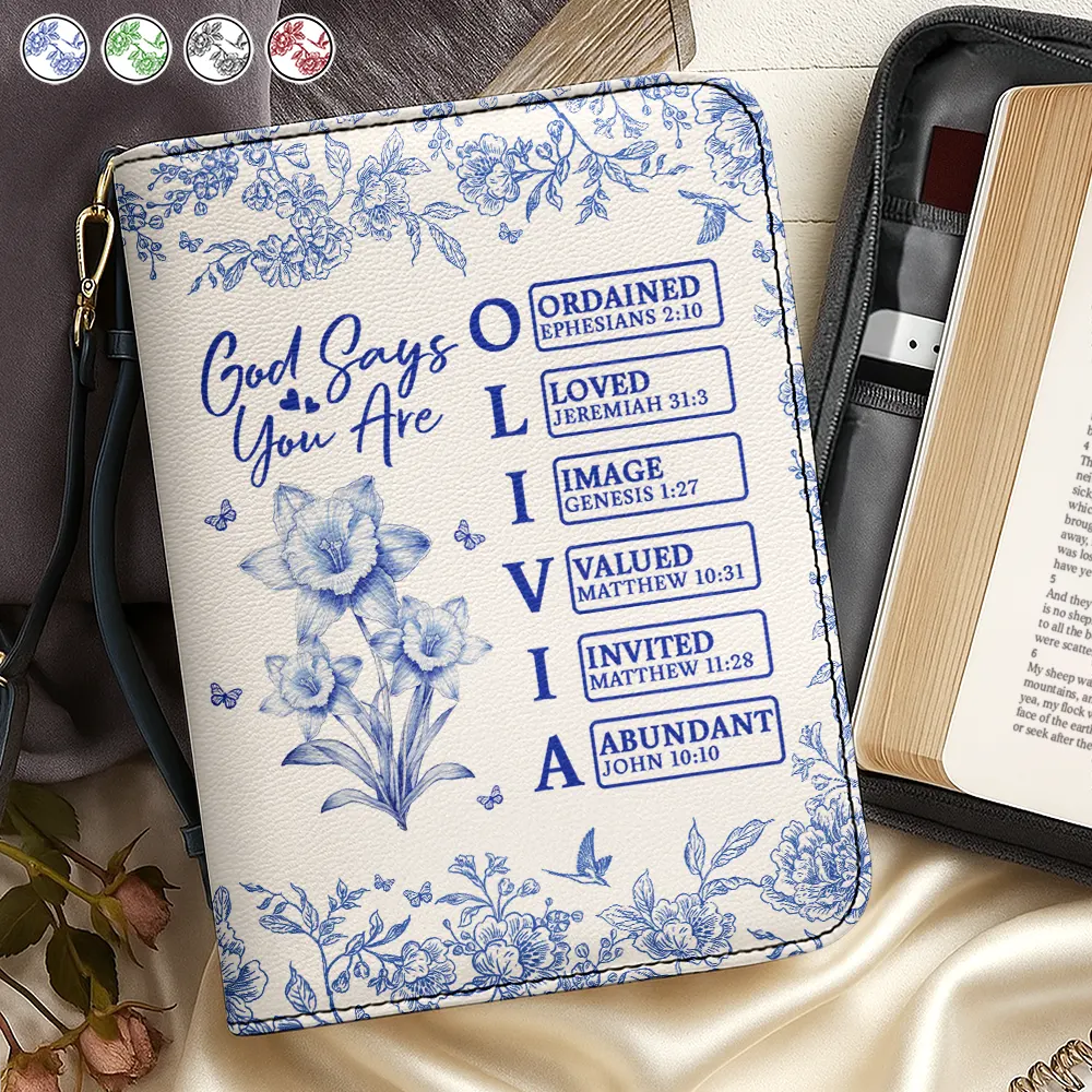 God Says You Are Bible Toile Birth Month Flower - Personalized Bible Cover