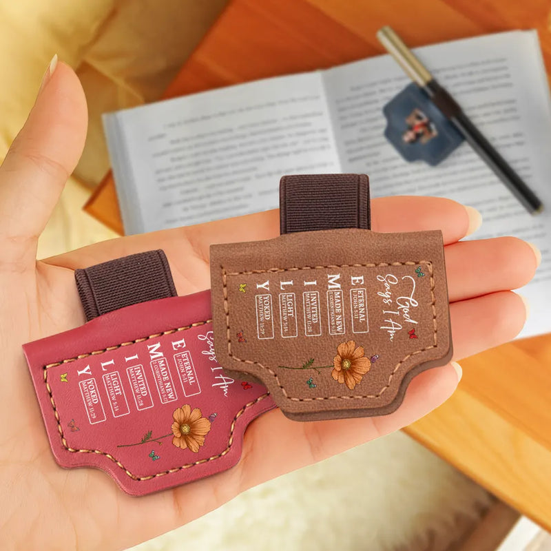 Reading,Gift For Yourself,Gift For Women,Happy - God Says You Are Birth Month Flower - Personalized Magnetic Leather Pen Clip
