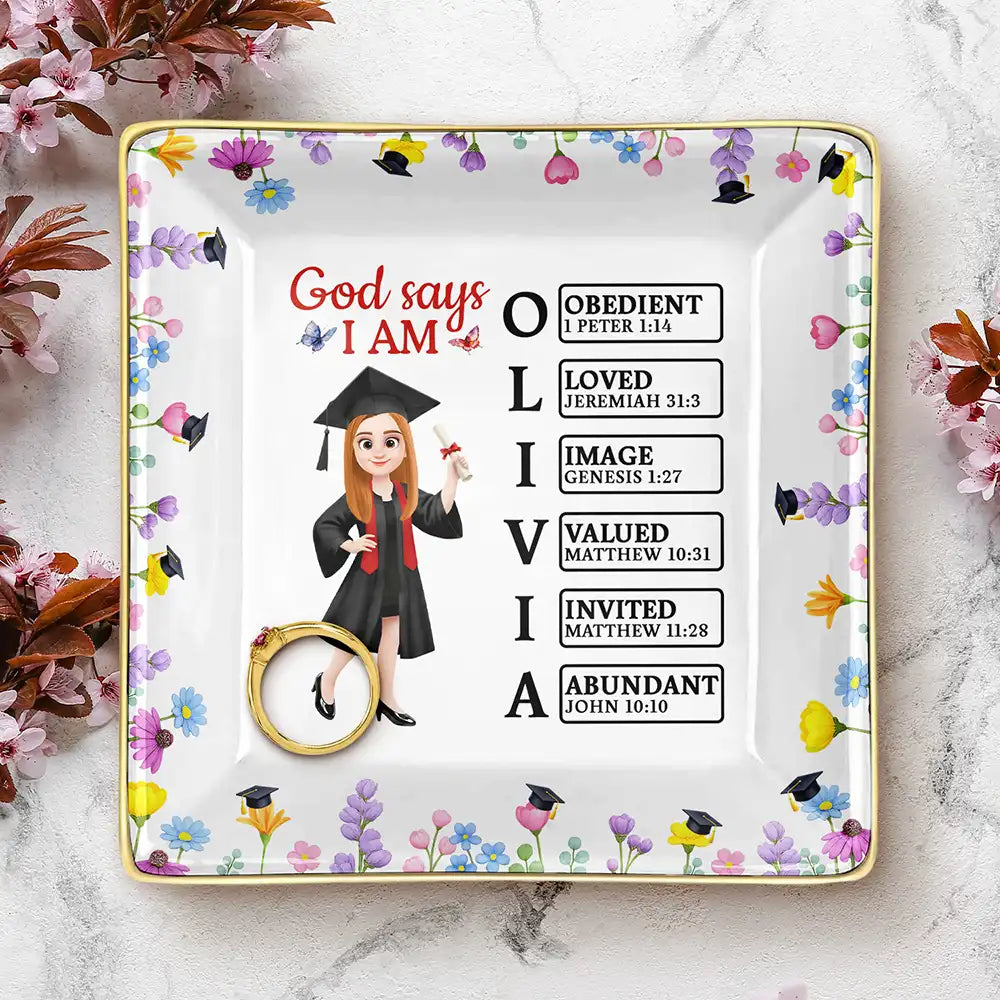 Graduation,Happy,Gift For Girlfriend,Gift For Yourself,Gift For Women,Gift For Daughter,Gift For Sisters,Gift For Bestie,Christian - God Says You Are Ready For This Next Chapter - Personalized Ring Dish