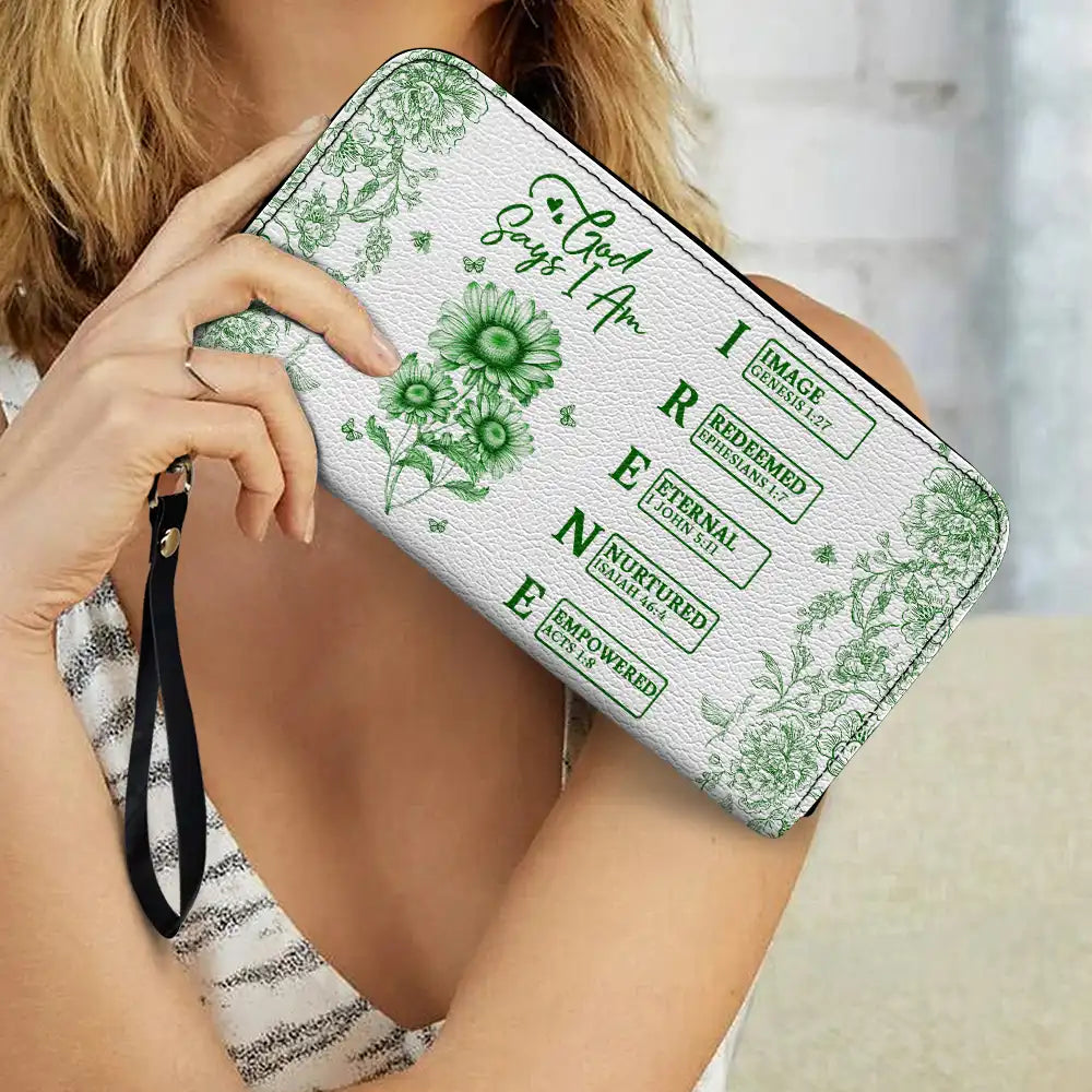 Gift For Mother, Gift For Grandma, Happy - God Says You Are Toile Pattern - Personalized Leather Long Wallet