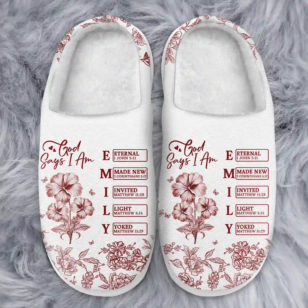 Gift For Yourself,Gift For Wife,Gift For Girlfriend,Gift For Aunt,Gift For Women,Gift For Mother,Gift For Grandma,Gift For Daughter,Gift For Sibling,Gift For Sisters,Gift For Bestie,Christian - God Says You Are Toile Style - Personalized Fluffy Slippers