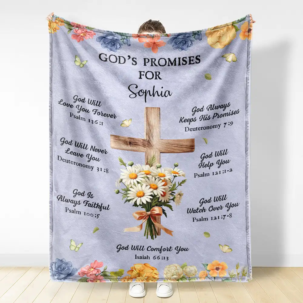 Christian,Gift For Women,Gift For Wife,Gift For Girlfriend,Gift For Yourself,Gift For Aunt,Gift For Mother,Gift For Grandma,Gift For Daughter,Gift For Bestie - God's Promises Birth Flower Bouquet - Personalized Fleece Blanket, Sherpa Blanket