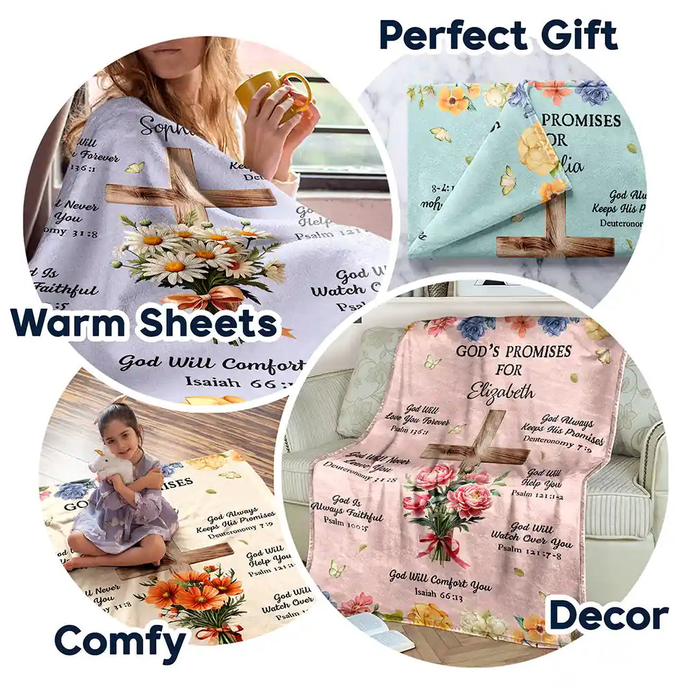 Christian,Gift For Women,Gift For Wife,Gift For Girlfriend,Gift For Yourself,Gift For Aunt,Gift For Mother,Gift For Grandma,Gift For Daughter,Gift For Bestie - God's Promises Birth Flower Bouquet - Personalized Fleece Blanket, Sherpa Blanket