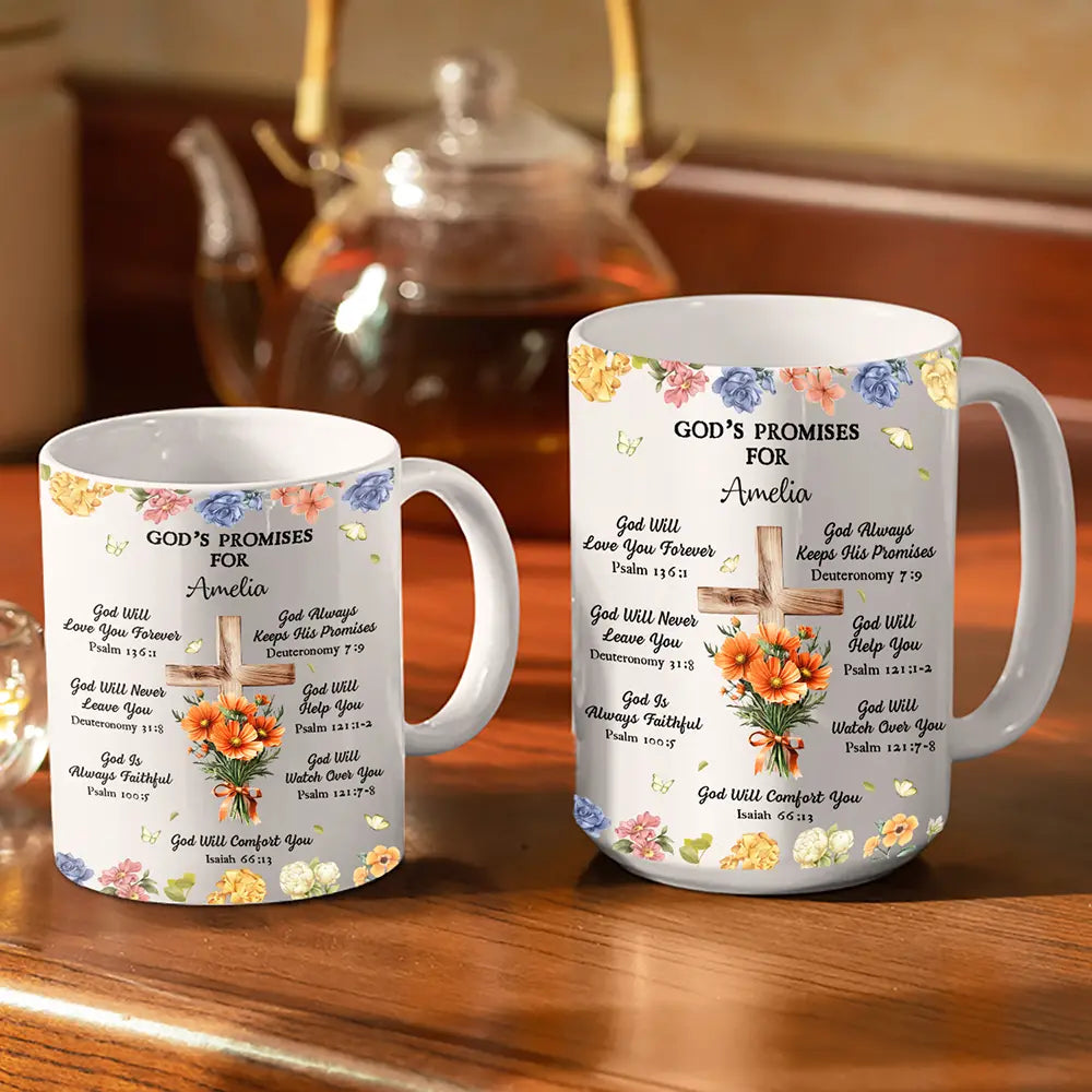 Christian,Gift For Wife,Gift For Girlfriend,Gift For Yourself,Gift For Women,Gift For Mother,Gift For Grandma,Gift For Daughter,Gift For Sibling,Gift For Sisters,Gift For Bestie - God's Promises Birth Flower Bouquet - Personalized White Edge-to-Edge Mug
